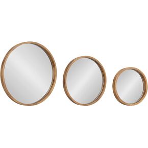 Kate and Laurel Valenti Modern Wooden Round Wall Mirror Set, Set of 3, Varying Sizes, Natural Rustic, Decorative Three-Piece Circle Mirror Set for Use as Bathroom Mirror Decor or Gallery Wall Mirrors