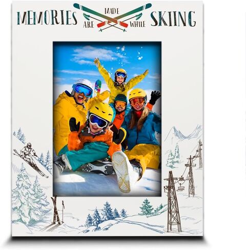BELLA BUSTA-Ski theme-Memories are Made While Skiing Picture Frame-Ski Trip-Skiing adventures- Family, Friends Mountains Vacation (5x7 VERTICAL) in Kuwait