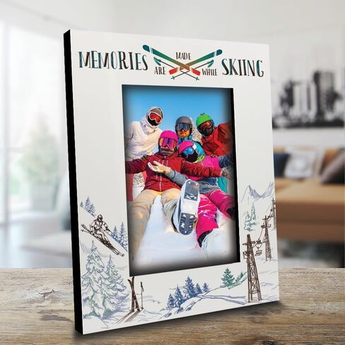 BELLA BUSTA-Ski theme-Memories are Made While Skiing Picture Frame-Ski Trip-Skiing adventures- Family, Friends Mountains Vacation (5x7 VERTICAL) in Kuwait