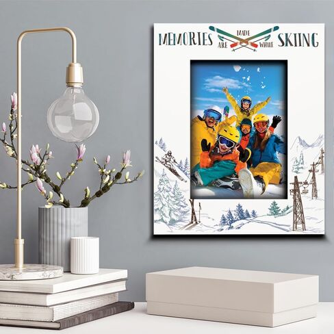 BELLA BUSTA-Ski theme-Memories are Made While Skiing Picture Frame-Ski Trip-Skiing adventures- Family, Friends Mountains Vacation (5x7 VERTICAL) in Kuwait