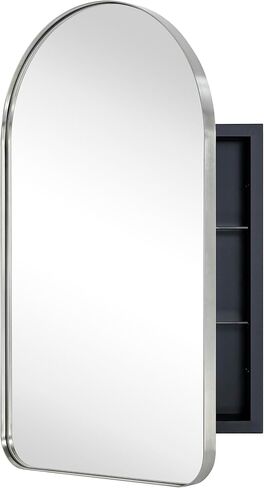 Brushed Gold Arched Recessed Bathroom Medicine Cabinet with Mirror Stainless Steel Metal Framed Rectangular Bathroom Cabinet with Mirror 16x28.3'' in Saudi Arabia