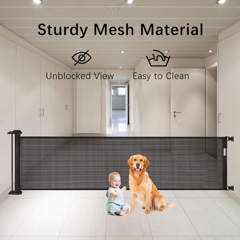 Extra-Wide Retractable Baby & Pet Gate - 31" Tall, Extends up to 71" Wide, Easy One-Hand Operation, Family Choice Award Winner, Safe for Kids & Pets, Indoor & Outdoor, Black in Saudi Arabia