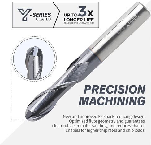 2 Flutes TiAlN Coated Ball Nose End Mill, Solid Carbide Upcut Spiral CNC Router Bit, 1/4" Diameter, 1/8" Radius, 1/4" Shank, 3/4" Cutting Length, 2-1/2" Overall Length, CNC Cutter Milling Tool in Kuwait