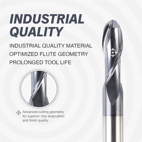 2 Flutes TiAlN Coated Ball Nose End Mill, Solid Carbide Upcut Spiral CNC Router Bit, 1/4" Diameter, 1/8" Radius, 1/4" Shank, 3/4" Cutting Length, 2-1/2" Overall Length, CNC Cutter Milling Tool in Kuwait