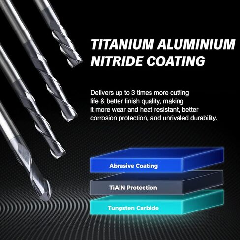 2 Flutes TiAlN Coated Ball Nose End Mill, Solid Carbide Upcut Spiral CNC Router Bit, 1/4" Diameter, 1/8" Radius, 1/4" Shank, 3/4" Cutting Length, 2-1/2" Overall Length, CNC Cutter Milling Tool in Kuwait