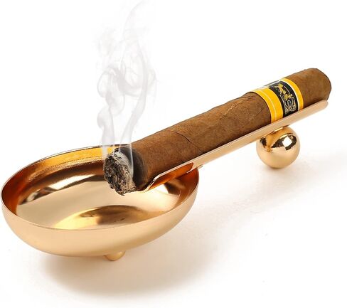 Stainless Steel Ashtray Outdoor Cigar Ashtray - Fashion Cigar Accessories Cigar Tray with Holder, Small and Portable Cigar Holder Ashtray Suitable for Business, Hotel and Gift (Gold) in Saudi Arabia