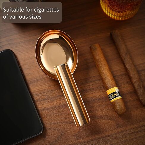 Stainless Steel Ashtray Outdoor Cigar Ashtray - Fashion Cigar Accessories Cigar Tray with Holder, Small and Portable Cigar Holder Ashtray Suitable for Business, Hotel and Gift (Gold) in Saudi Arabia