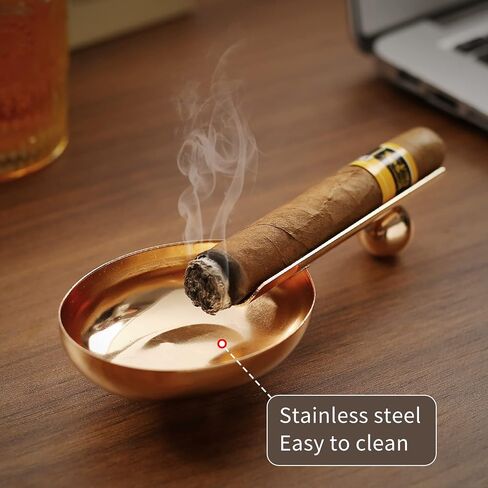 Stainless Steel Ashtray Outdoor Cigar Ashtray - Fashion Cigar Accessories Cigar Tray with Holder, Small and Portable Cigar Holder Ashtray Suitable for Business, Hotel and Gift (Gold) in Saudi Arabia