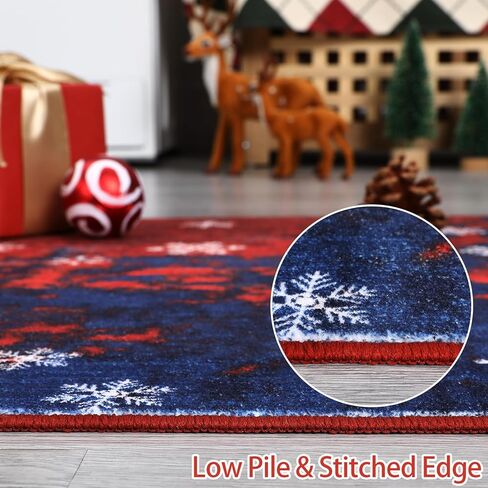 GlowSol Washable Christmas Rug 2x6 Runner Rug Hallway Rug Xmas Holiday Decor Bedroom Carpet Snowflake Non Slip Kitchen Mat Accent Rug Decorative Throw Rug Dining Room Launtry Room Living Room,Red/Blue in Kuwait