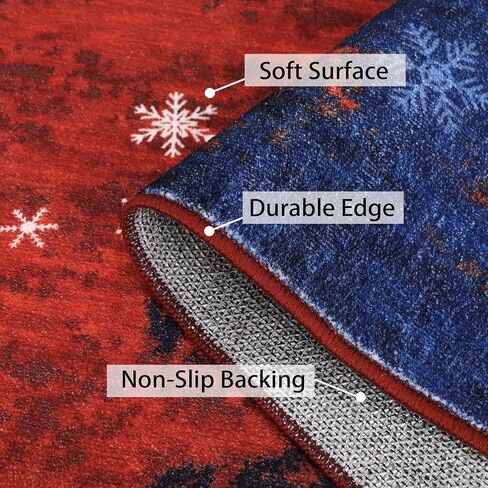 GlowSol Washable Christmas Rug 2x6 Runner Rug Hallway Rug Xmas Holiday Decor Bedroom Carpet Snowflake Non Slip Kitchen Mat Accent Rug Decorative Throw Rug Dining Room Launtry Room Living Room,Red/Blue in Kuwait