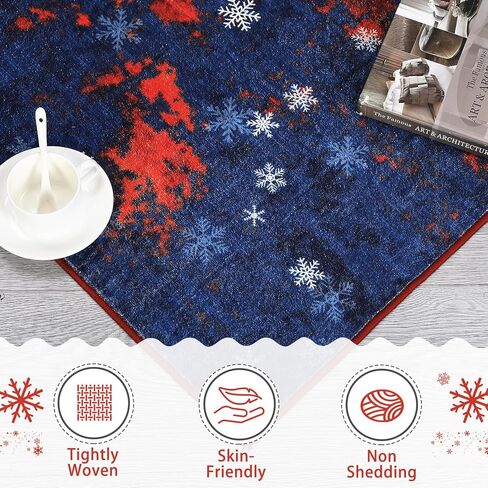 GlowSol Washable Christmas Rug 2x6 Runner Rug Hallway Rug Xmas Holiday Decor Bedroom Carpet Snowflake Non Slip Kitchen Mat Accent Rug Decorative Throw Rug Dining Room Launtry Room Living Room,Red/Blue in Kuwait