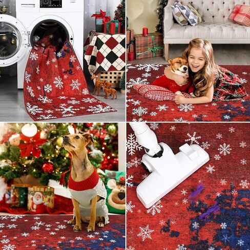 GlowSol Washable Christmas Rug 2x6 Runner Rug Hallway Rug Xmas Holiday Decor Bedroom Carpet Snowflake Non Slip Kitchen Mat Accent Rug Decorative Throw Rug Dining Room Launtry Room Living Room,Red/Blue in Kuwait