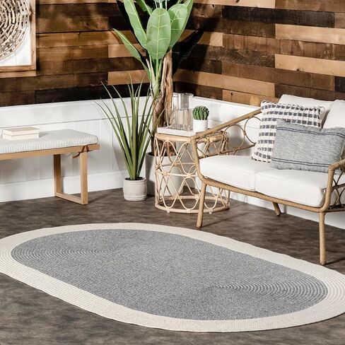 nuLOOM Indoor/Outdoor Braided Solid Border Delaine Area Rug, 6' Round, Grey in Kuwait