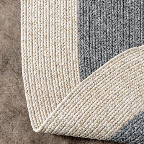 nuLOOM Indoor/Outdoor Braided Solid Border Delaine Area Rug, 6' Round, Grey in Kuwait