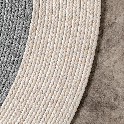 nuLOOM Indoor/Outdoor Braided Solid Border Delaine Area Rug, 6' Round, Grey in Kuwait