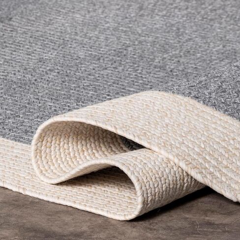nuLOOM Indoor/Outdoor Braided Solid Border Delaine Area Rug, 6' Round, Grey in Kuwait