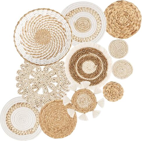 HOMQUIET 11 Pack Boho Wall Basket Decor, Handmade Rattan Wicker Seagrass Round Wall Baskets with Woven Hook, Hanging Woven Basket Decor for Farmhouse Bedroom, Living Room, Dining Room, Office in Saudi Arabia