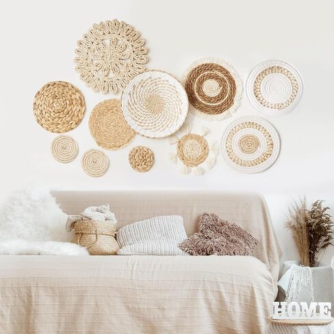 HOMQUIET 11 Pack Boho Wall Basket Decor, Handmade Rattan Wicker Seagrass Round Wall Baskets with Woven Hook, Hanging Woven Basket Decor for Farmhouse Bedroom, Living Room, Dining Room, Office in Saudi Arabia