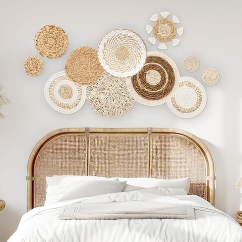 HOMQUIET 11 Pack Boho Wall Basket Decor, Handmade Rattan Wicker Seagrass Round Wall Baskets with Woven Hook, Hanging Woven Basket Decor for Farmhouse Bedroom, Living Room, Dining Room, Office in Saudi Arabia