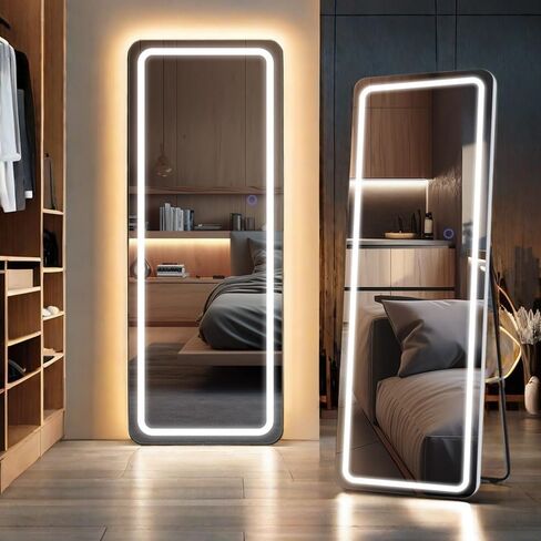 مرآة مثبتة على الحائط مقاس 51 بوصة × 18 بوصة مع مصابيح LED، مرآة LED فوق الباب، مرآة معلقة للباب مع إضاءة 3 ألوان قابلة للتعتيم لغرفة المعيشة وغرفة النوم in Saudi Arabia