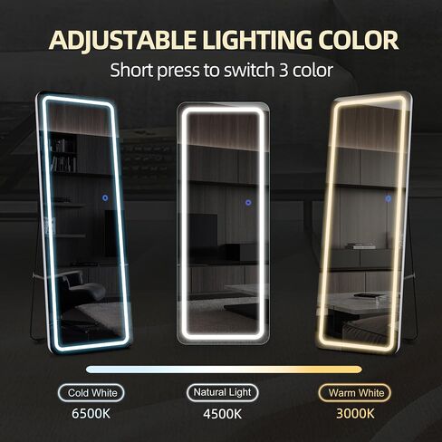 مرآة مثبتة على الحائط مقاس 51 بوصة × 18 بوصة مع مصابيح LED، مرآة LED فوق الباب، مرآة معلقة للباب مع إضاءة 3 ألوان قابلة للتعتيم لغرفة المعيشة وغرفة النوم in Saudi Arabia