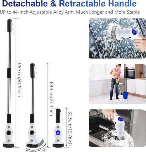 Electric Spin Scrubber, Upgraded Cordless Cleaning Brush Adjustable Speeds with LED Display Screen, Shower Cleaning Brush with 8 Replaceable Brush Heads,Gap Cleaning Brush, Adjustable Long Handle in Saudi Arabia