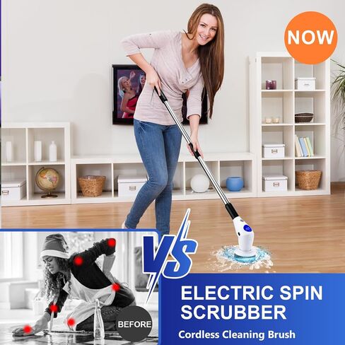 Electric Spin Scrubber, Upgraded Cordless Cleaning Brush Adjustable Speeds with LED Display Screen, Shower Cleaning Brush with 8 Replaceable Brush Heads,Gap Cleaning Brush, Adjustable Long Handle in Saudi Arabia