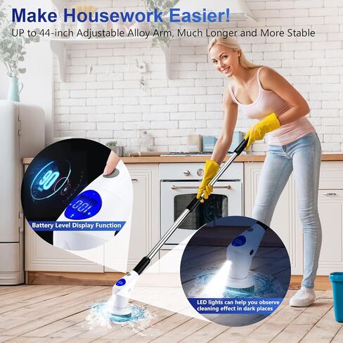 Electric Spin Scrubber, Upgraded Cordless Cleaning Brush Adjustable Speeds with LED Display Screen, Shower Cleaning Brush with 8 Replaceable Brush Heads,Gap Cleaning Brush, Adjustable Long Handle in Saudi Arabia