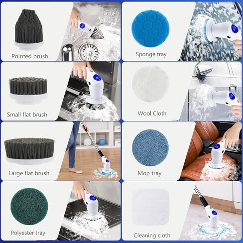 Electric Spin Scrubber, Upgraded Cordless Cleaning Brush Adjustable Speeds with LED Display Screen, Shower Cleaning Brush with 8 Replaceable Brush Heads,Gap Cleaning Brush, Adjustable Long Handle in Saudi Arabia