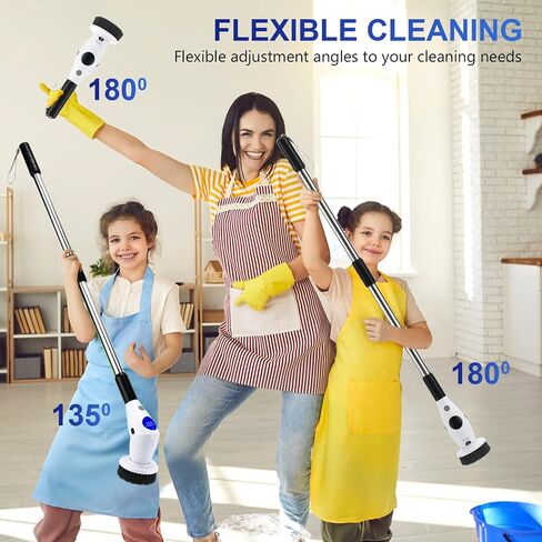 Electric Spin Scrubber, Upgraded Cordless Cleaning Brush Adjustable Speeds with LED Display Screen, Shower Cleaning Brush with 8 Replaceable Brush Heads,Gap Cleaning Brush, Adjustable Long Handle in Saudi Arabia