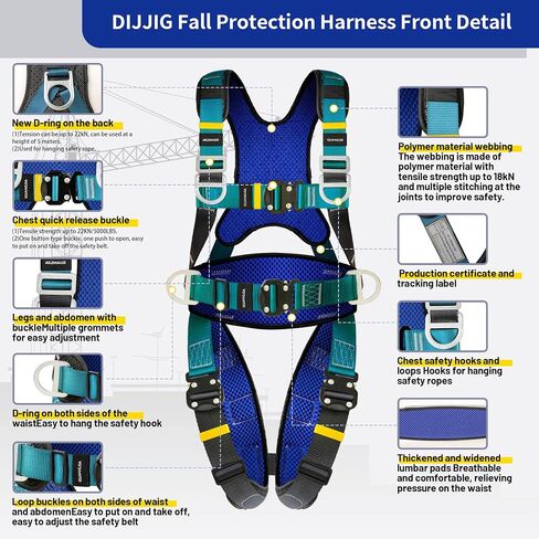 Full Body Protection Safety Harness 5pt Adjustment Safe Comfortable Construction Positioning Extra LongThick Leg Back Padded Push Button Quick Lock Buckle OSHA/ANSI compliant in Saudi Arabia