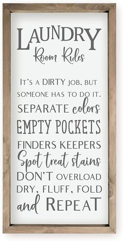 Laundry Room Rules Framed Wood Farmhouse Wall Sign (9x18) in Saudi Arabia