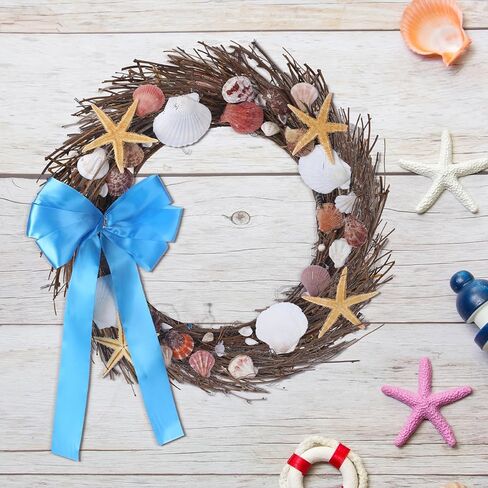 إكليل الشاطئ الساحلي من Dingion مضاء بصدف الصيف 20 بوصة إكليل طبيعي محفوظ للباب الأمامي مع أضواء LED وخطاف إكليل من قذائف نجم البحر الساحلي للداخلية والخارجية والربيع والصيف ديكور المنزل in Kuwait