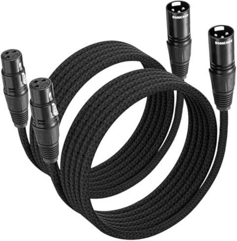 SONICAKE XLR Microphone Cable Male to Female 3 Pin Nylon Braided for Studio Recording and Live Production 10 Feet/3M, Black in Kuwait