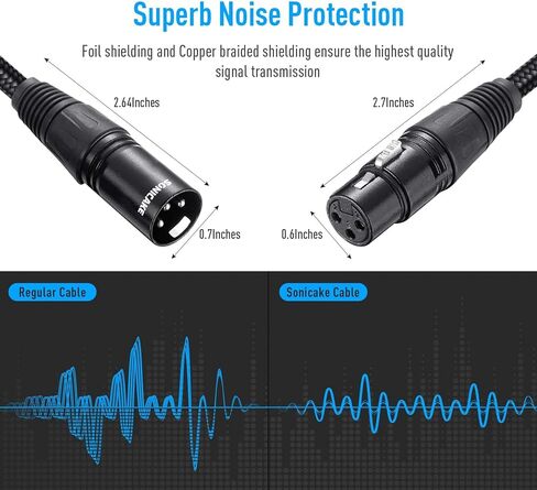 SONICAKE XLR Microphone Cable Male to Female 3 Pin Nylon Braided for Studio Recording and Live Production 10 Feet/3M, Black in Kuwait