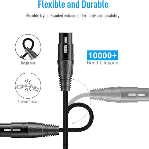 SONICAKE XLR Microphone Cable Male to Female 3 Pin Nylon Braided for Studio Recording and Live Production 10 Feet/3M, Black in Kuwait