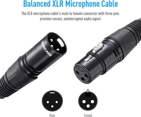 SONICAKE XLR Microphone Cable Male to Female 3 Pin Nylon Braided for Studio Recording and Live Production 10 Feet/3M, Black in Kuwait