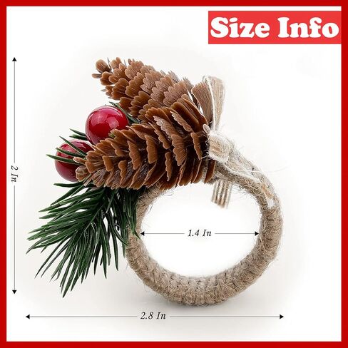 12 Pieces Christmas Napkin Rings - Thanksgiving Napkin Holders Set of 12 Rustic Wreath Napkin Rings for Xmas in Kuwait