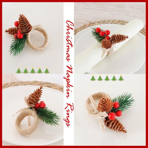 12 Pieces Christmas Napkin Rings - Thanksgiving Napkin Holders Set of 12 Rustic Wreath Napkin Rings for Xmas in Kuwait