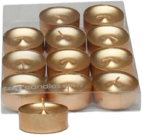 Metallic Shimmer Gold Tealight Candles, Set of 12 Tea Lights by TL in Saudi Arabia