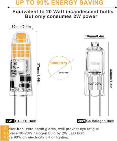 لمبة G4 LED، لمبة G4 ثنائية الدبوس 2 وات 12 فولت، استبدال لمبة هالوجين G4 20 وات، أبيض دافئ 3000 ك، بدون وميض، إضاءة الثريا/إضاءة المناظر الطبيعية/إضاءة الميكروويف (6 عبوات) in Saudi Arabia