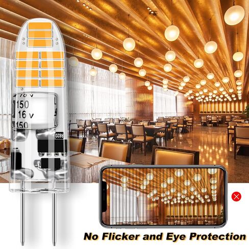 لمبة G4 LED، لمبة G4 ثنائية الدبوس 2 وات 12 فولت، استبدال لمبة هالوجين G4 20 وات، أبيض دافئ 3000 ك، بدون وميض، إضاءة الثريا/إضاءة المناظر الطبيعية/إضاءة الميكروويف (6 عبوات) in Saudi Arabia