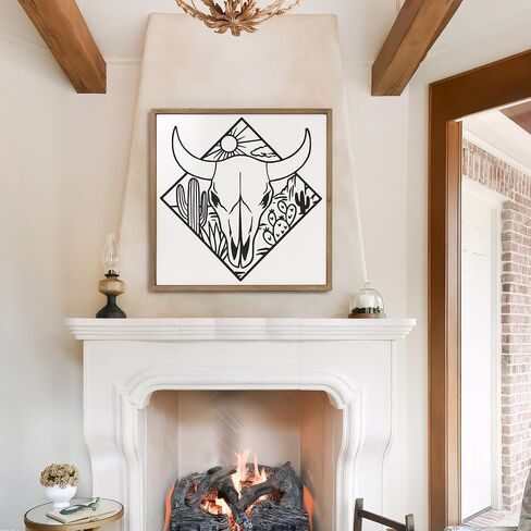 flangairy Cow Skull Wall Decor, Wood Western Southwestern Desert Art, 21× 21 Inch Black White Wooden Bull Skull for Home Living Room Bedroom in Saudi Arabia