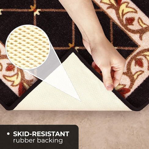 House, Home and More Skid-Resistant Carpet Runner – Traditional Lattice with Floral Border – Ebony Black – 12 Feet X 26 Inches in Saudi Arabia