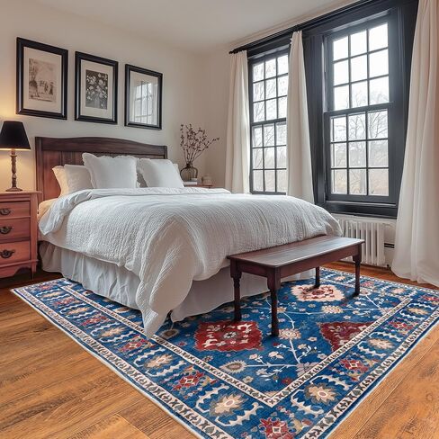 Area Rug 6x9 Washable Rug for Living Room, Large Low Pile Print Vintage Rug Non-Slip Stain Resistant Floral Carpet, Indoor Distressed Retro Floor Rug for Bedroom Dining Room Office, Green in Saudi Arabia