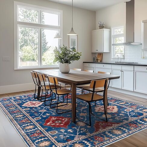 Area Rug 6x9 Washable Rug for Living Room, Large Low Pile Print Vintage Rug Non-Slip Stain Resistant Floral Carpet, Indoor Distressed Retro Floor Rug for Bedroom Dining Room Office, Green in Saudi Arabia
