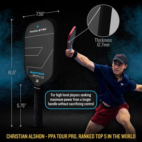 Paddletek Bantam TKO-CX 12.7mm Pickleball Paddles with Polymer Honeycomb Core - Unidirectional Carbon Fiber – Torsional Weighting & High Tack Performance Grip - USAPA Approved - 5.75 Inch Handle in Saudi Arabia