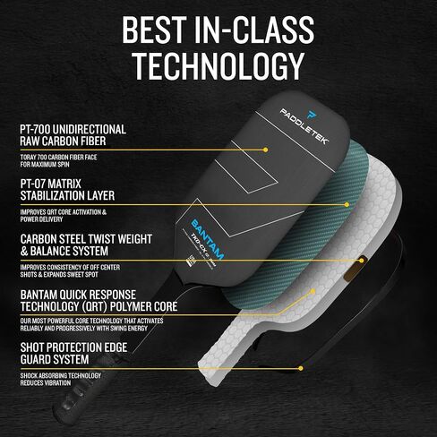 Paddletek Bantam TKO-CX 12.7mm Pickleball Paddles with Polymer Honeycomb Core - Unidirectional Carbon Fiber – Torsional Weighting & High Tack Performance Grip - USAPA Approved - 5.75 Inch Handle in Saudi Arabia