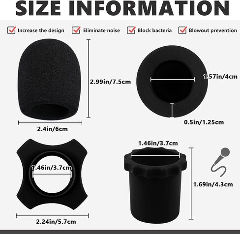 Flutesan 8 Set Shakeproof Wireless Handheld Microphone Protection Silicone Ring Anti Rolling Bottom Rod Sleeve Holder Windscreen Covers Foam Filter for KTV Mic Device, Colors in Kuwait