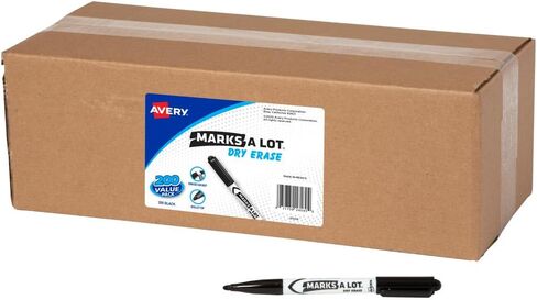 علامات AVERY Marks A Lot علامات المسح الجاف، علامات لوحة بيضاء منخفضة الرائحة مع طرف رصاصة، 6 أسود (24483) in Kuwait